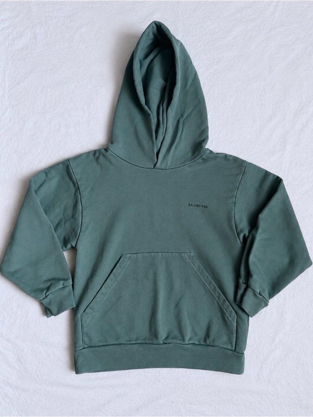 Balenciaga Kids Small Logo Hoodie Size 6 Blue Green